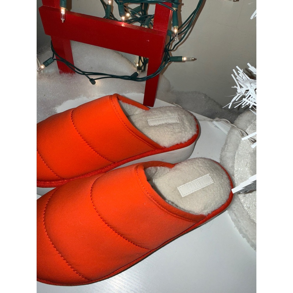 Maeve Anthropologie Orange Puffer Platform Slippers Cozy Faux Fur Lined Size S - Picture 2 of 7
